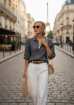 Camisa Elegante Gris Carbón de Estilo Europeo – Mangas Puff
