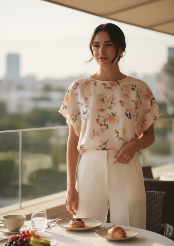Blusa Floral para Mujer Manga Corta - Casual Cuello Redondo