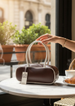 Bolso de Mano "Bowling" Retro – Bicolor Café Chocolate y Blanco