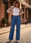 Jean Wide Leg Azul Medio Tiro Alto con Tablones Frontales