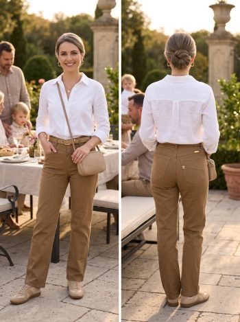 Pantalón Camel Recto Tiro Alto