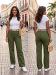 Pantalón Jeans Recto Tiro Alto Verde Oliva