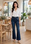 Pantalon Jean Campana -Azul Oscuro - Tiro Alto Efecto Faja