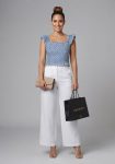Blusa Top Crop Azul Floral con Lazo Grande en Espalda y Vuelos