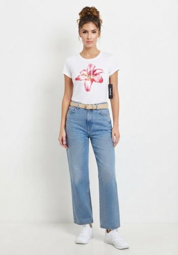 Camiseta Blanca -Flor Lirio Rosa