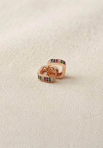 Aretes - Huggie Square Rainbow - Oro Rosado