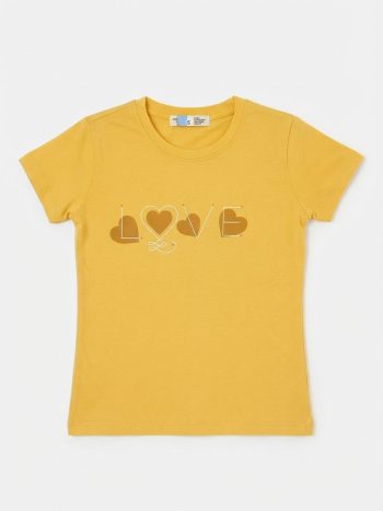 Camiseta Mostaza LOVE Corazones | TEE Amarilla Dama